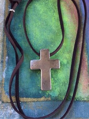 Sundance Charm leather cord silver cross necklace